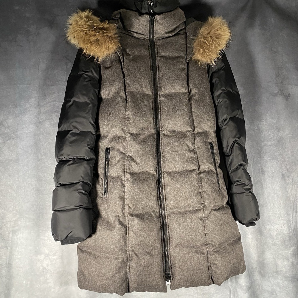 Soia & Kyo Rona Grey Down & Feather Hooded Fur Trim Winter Coat Size L